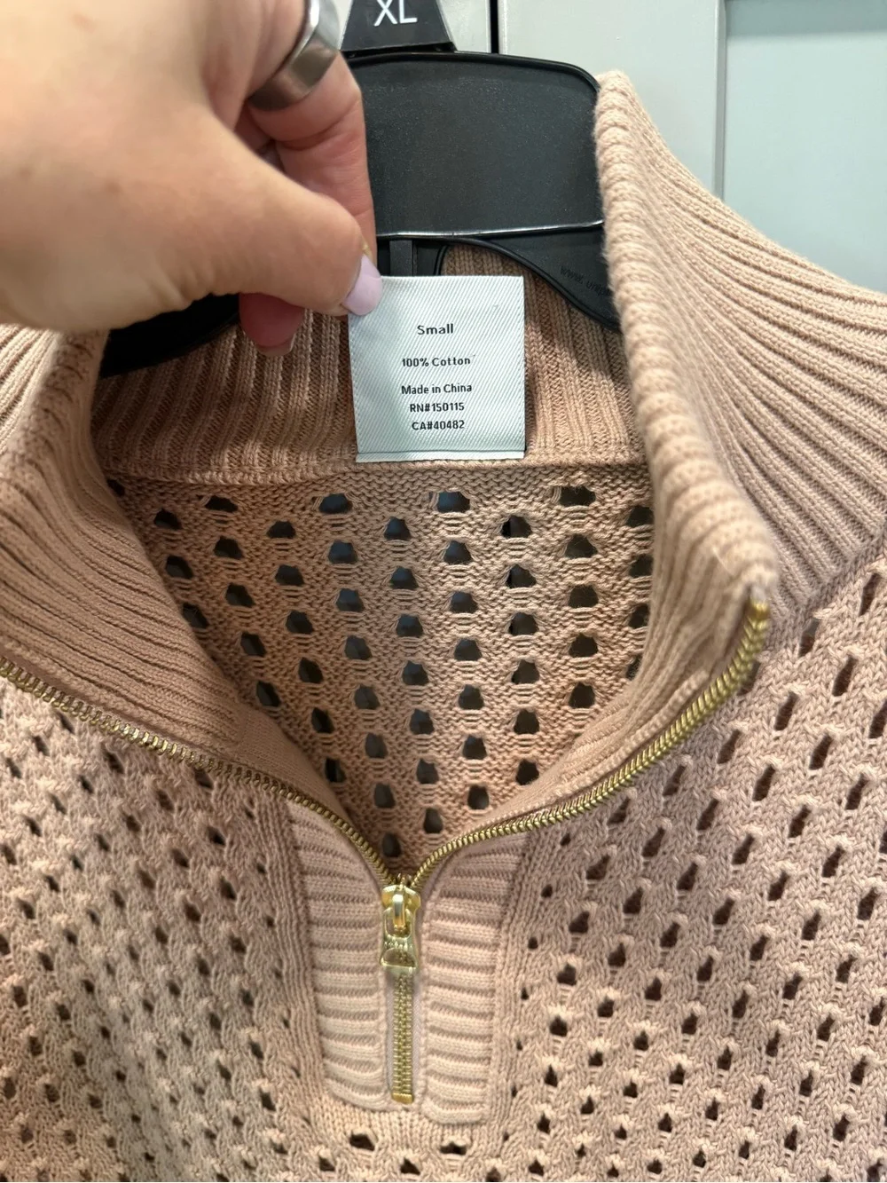 Varley tan Sleeveless Half-Zip Open-Knit Sweater